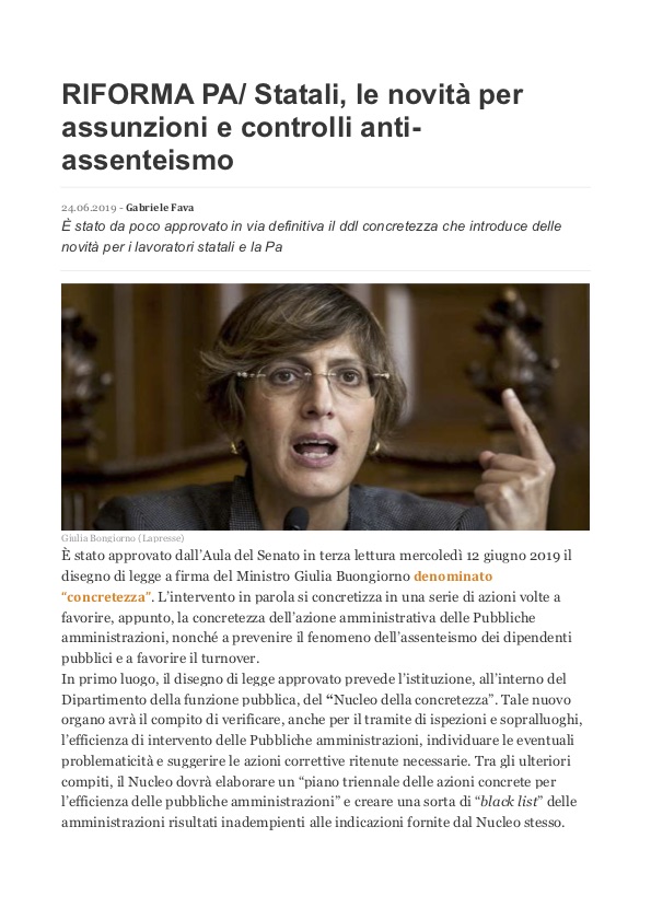 "RIFORMA PA/ Statali, le novità per assunzioni e controlli anti-assenteismo" - Il Sussidiario - di Gabriele Fava