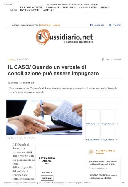 "IL CASO Quando un verbale di conciliazione può essere impugnato" - ilsussidiario.net - di Gabriele Fava